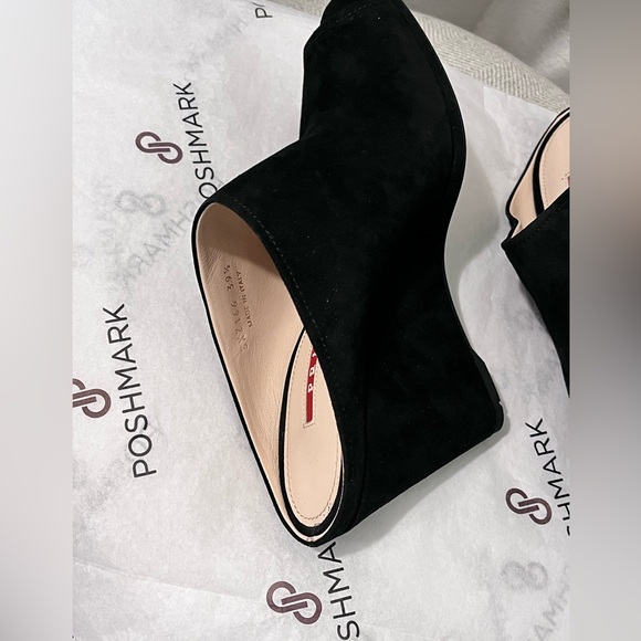 PRADA PRE-LOVED RARE AUTHENTIC BLACK SUEDE WEDGE SLIP ON SANDALS - Picture 6 of 17